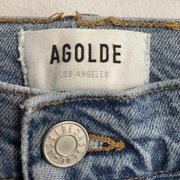Agolde Jeans Women Size 28 Blue Riley Cropped Denim Button Fly Designer Stretch - Picture 8 of 11